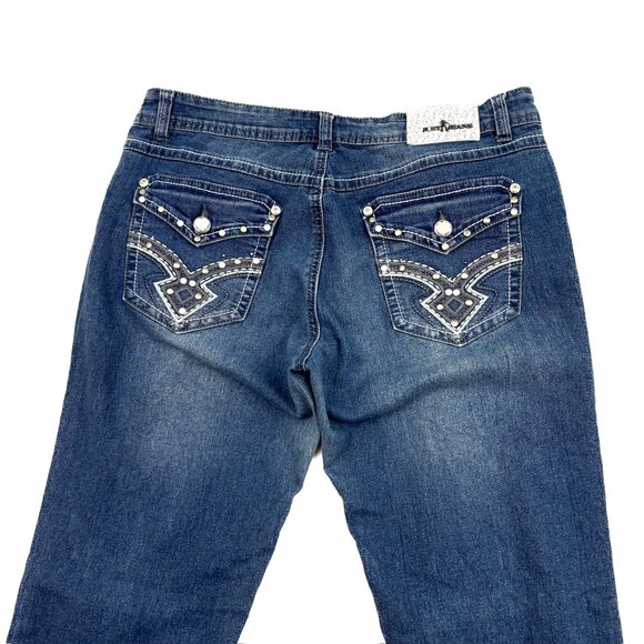 Just Jeans Straight Back Flap Pockets Women's size 10 Dark Wash Blue Denim Jeans - Picture 3 of 3